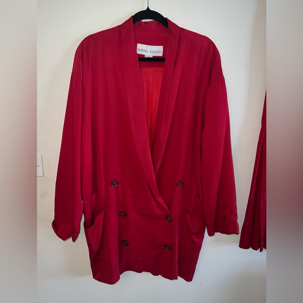 Vintage Norma Kamali red two piece skirt suit